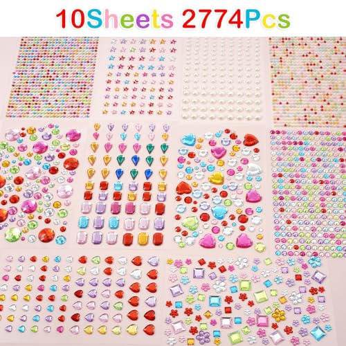 MYDBUYSOME 2774pcs Gem Stickers Jewels for Crafts, Adhesive Gems Rhinestone | Stick on Gems Acrylic Bedazzling Glitter Bling Heart Stickers Craft Supplies