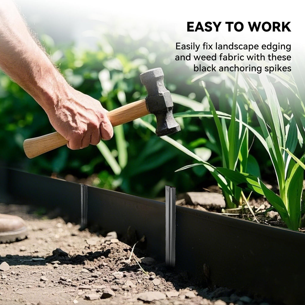 WORTH 26Pcs 12" Metal Landscape Edging Stakes, Black Steel Garden Spikes | Landscaping Edging Stakes, Bender Board Anchoring Spikes for Corrugated Edging