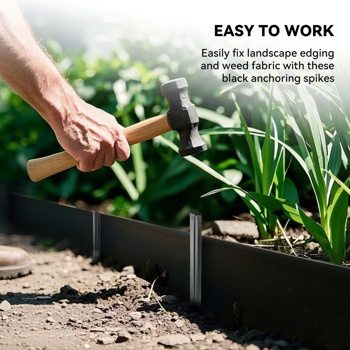 WORTH 26Pcs 12" Metal Landscape Edging Stakes, Black Steel Garden Spikes | Landscaping Edging Stakes, Bender Board Anchoring Spikes for Corrugated Edging
