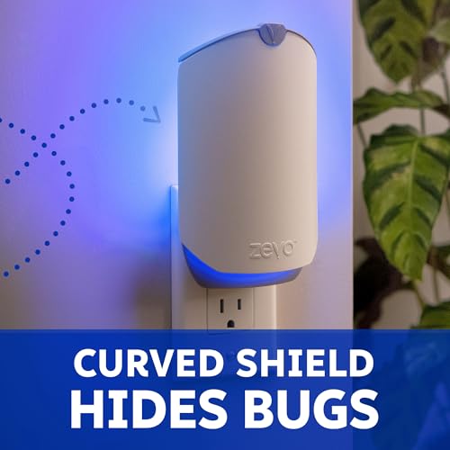 Zevo Flying Insect Trap for Fruit Flies & Gnats, 1 Plug-in Base & 3 Refills | Catches Fruit Flies & Gnats Near Fruit Bowls & Trash Bins, Spray-Free, Odor-Free, Blue & UV Light Trap, Safe for Kids & Pets*