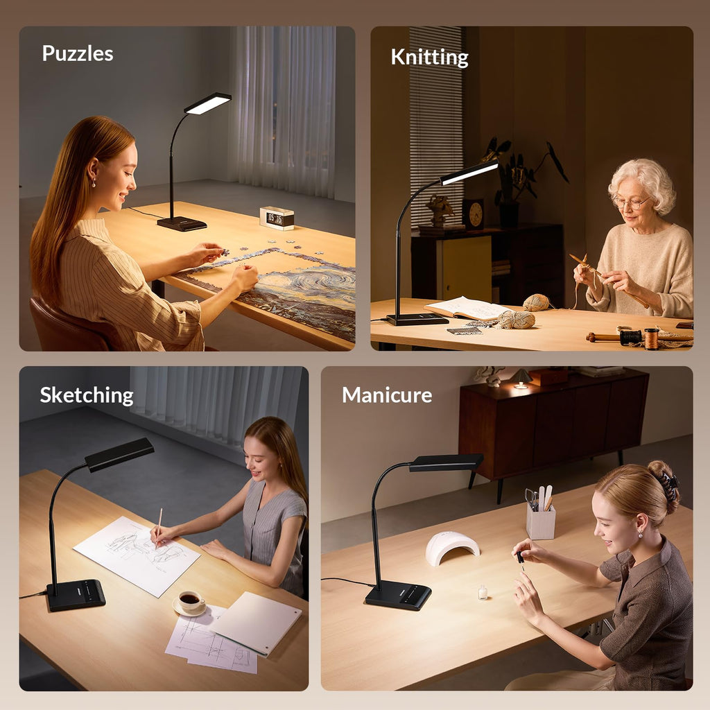 LEPOWER Desk Lamp, 800LM LED for Home Office, True Eye-Caring for Reading | 50 Lighting Modes, 2X Wider Panel, 360° Flexible Gooseneck, Touch Control, 12W Bright Table Lamp for Dorm, Bedroom, Study