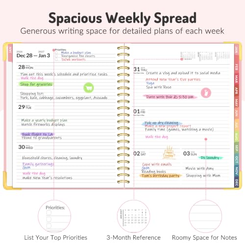 Forvencer Planner 2027-2028, 18 Month Calendar Planner, Jan 2027-June 2028 | 8.5"x11", Weekly and Monthly, Daily Agenda Book with Tab, Spiral Journal Organizer for Office Home Teacher School, A4, Pink