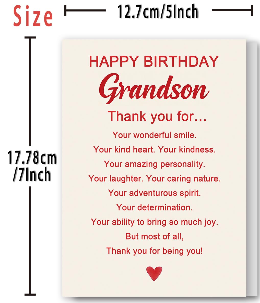 mmuue Grandson Birthday Card, Birthday Card for Grandson Adult | Happy Birthday Grandson Card Gifts from Grandma Grandpa, Printed Heartfelt Message Inside with Envelope