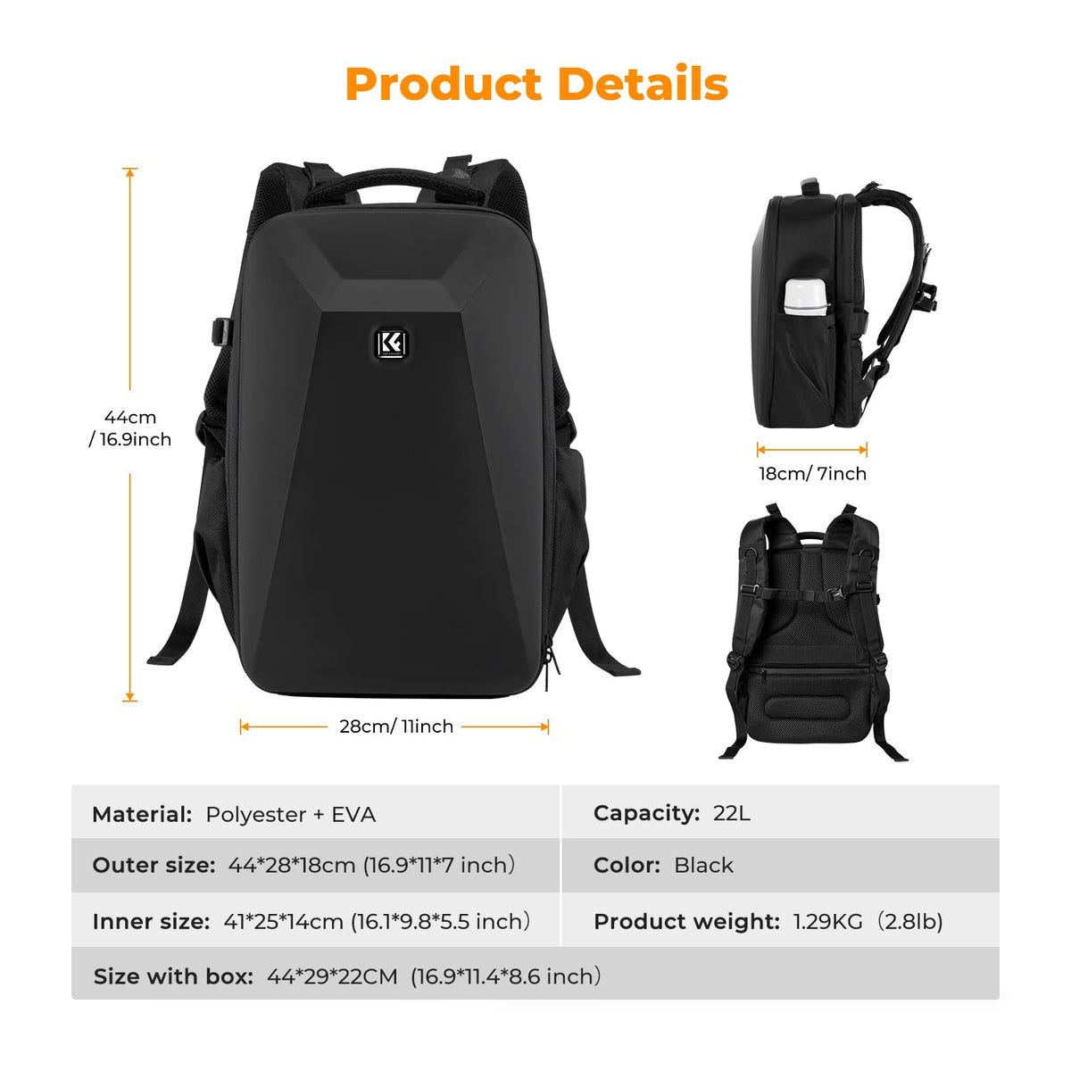 K&F CONCEPT Camera Backpack,Hardshell Photography DSLR Camera Bag | 15-15.6 Inch Laptop Compartment, Waterproof, Hard Shell Camera Case, Compatible with Canon/Nikon/Sony/DJI Mavic Drone, B07