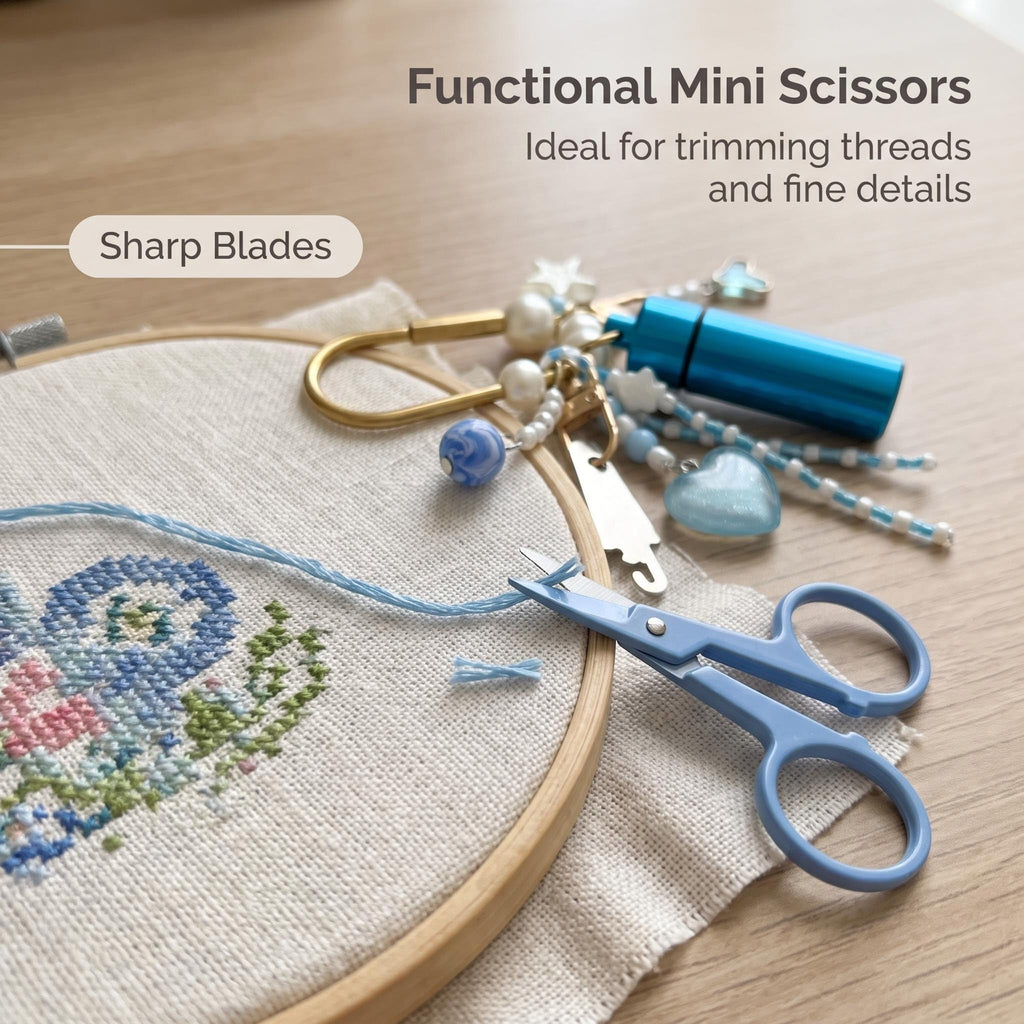 Needlepoint Bag Charm Tool Kit Mini Scissors Needle Threader Needle Holder Tube Gold Keyring Portable Needlepoint Accessories for DIY Crafts