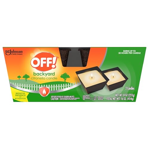 OFF! Backyard Citronella Outdoor Candle, 8 oz (2-Pack) | Reduces the Presence of Mosquitoes and Insects, Up to 30 Hour Burn Time Per Candle, Patio and Backyard Use, Ambient Glow