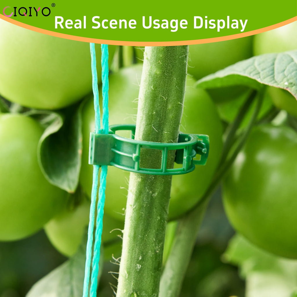 CIQIYO 100 Pcs Plant Support Clips,Plastic Clips for Securing Plants | Plant Fixing Clips,Tomato Vine Clips,Garden Clips for Climbing Plants,Grape and Vine Vegetables,Reusable(100, Green)