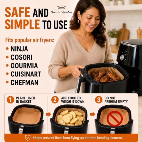 Air Fryer Liners Disposable, Unbleached Parchment Paper Baking Liners | Non-Stick, Oil-Proof, Fits 5-8 Qt Baskets, Heat Safe to 450F, BPA-Free & PFAS-Free for Ninja, Cosori, Instant Pot