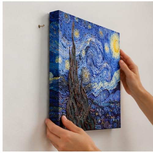 Wieco Art Starry Night Vincent Van Gogh Canvas Wall Art Prints | Gallery Wrapped, Ready to Hang, Paintings Reproduction, Abstract Landscape Pictures, Wall Art for Home Office Decorations