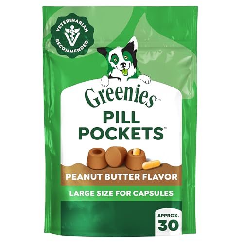 Greenies Pill Pockets Large Size Dog Treats, Peanut Butter, 7.9 oz | Vet-recommended, masks pill smell & taste, moldable texture, capsule size, natural ingredients, no fillers, 7.9 oz. pouch