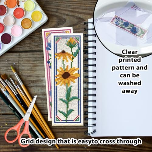 ORIGACH 6 Set Wildflower Floral Cross Stitch Bookmark Kit for Beginner | 11CT Stamped Cross Stitch Kit DIY Embroidery Bookmark Set with Backing Felt Floss Instructions for Adults, Book Lovers