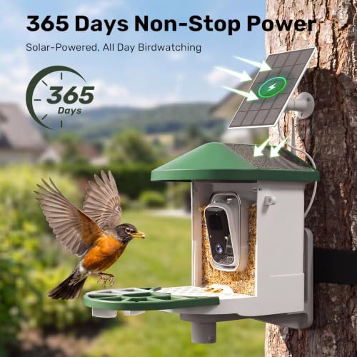 HARYMOR Smart Bird Feeder with Camera Solar Powered, 2K HD Live Video, 10,000+ Bird Species AI Identification, Wild Bird House Feeders for Outdoors, Instant Arrival Alerts, Ideal Gift for Bird Lovers