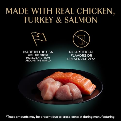 Sheba Perfect Portions Cuts Wet Cat Food, Multipack, 2.6 oz, 24 ct | Chicken, Salmon & Turkey cuts in gravy, grain-free, protein-rich, no corn/soy, essential vitamins & minerals, twin-pack trays