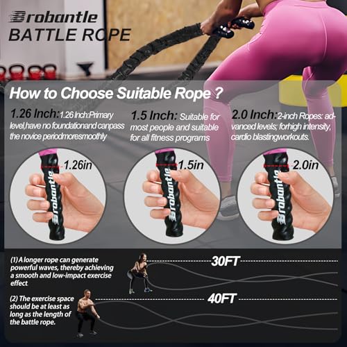 Brobantle Battle Rope 1.5 Inch Diameter,Black 30FT Exercise Workout Ropes for Home Gym Heavy Weighted Training Rope for Working Out