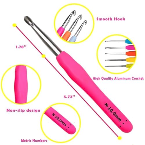Yarniss Crochet Hooks,14 Size Ergonomic Crochet Hooks Set 2mm(B)-10mm(N)