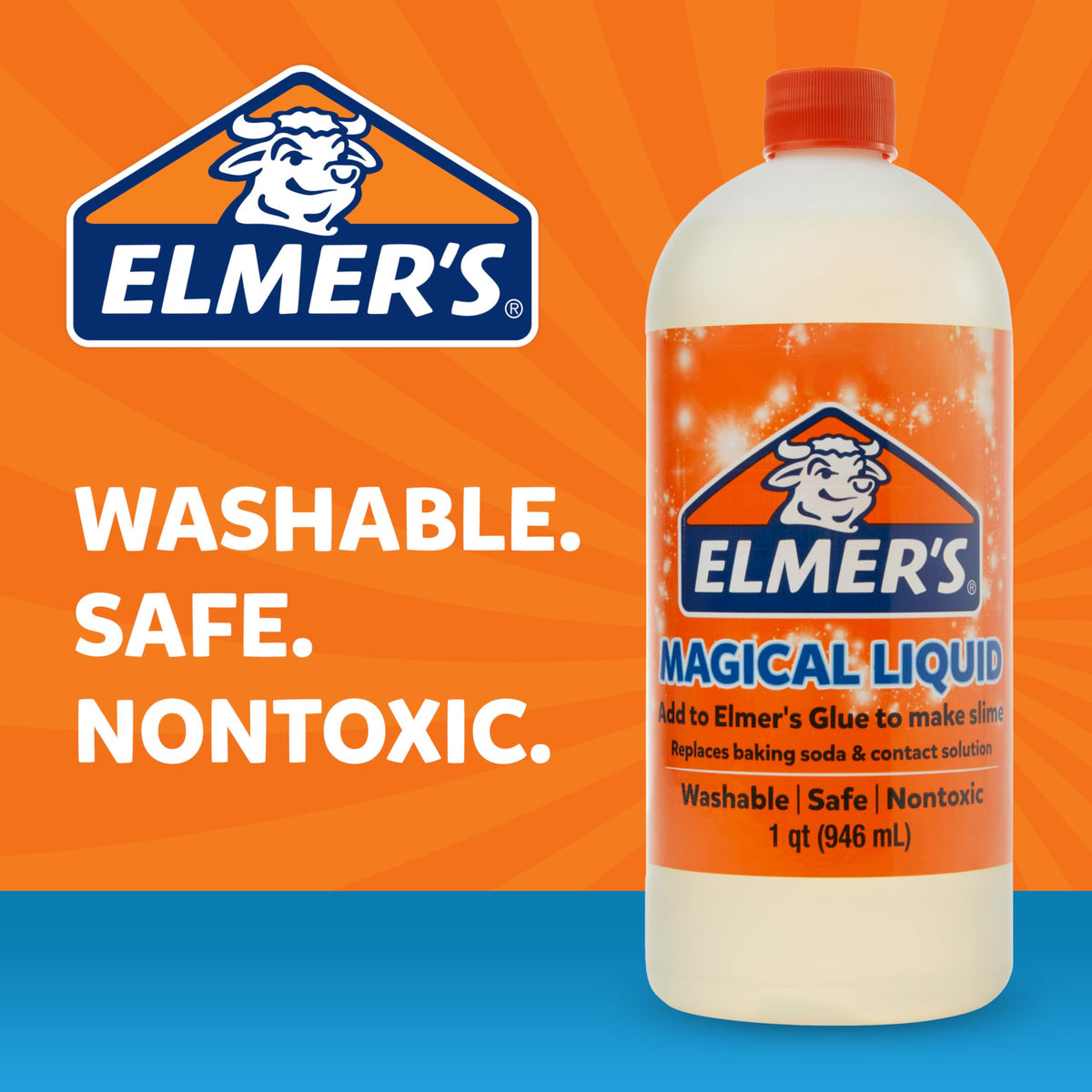 Elmer's Magical Liquid, Slime Activator Solution, Safe and Washable, 1 Quart - Updated Formula for Double the Slime Output