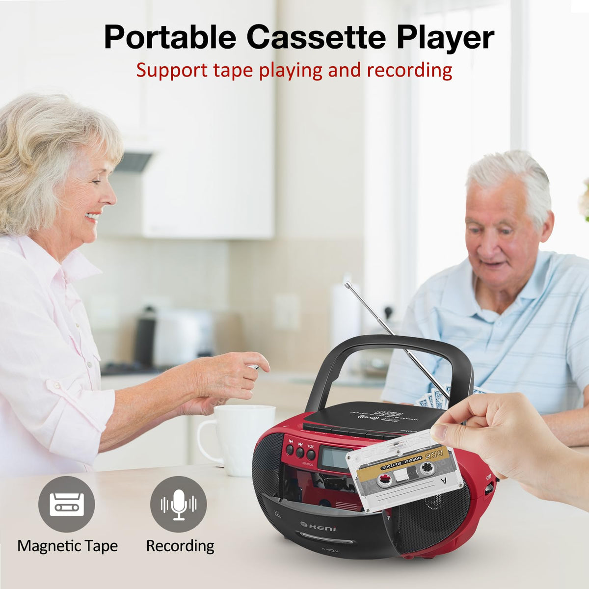 G Keni CD Cassette Player Combo, Boom Box with CD Player & AM/FM Radio | CD & Cassette Tape Player, AM/FM Radio, Bluetooth, USB Playback, Cassette Recording, Portable Design, AC/Battery Powered