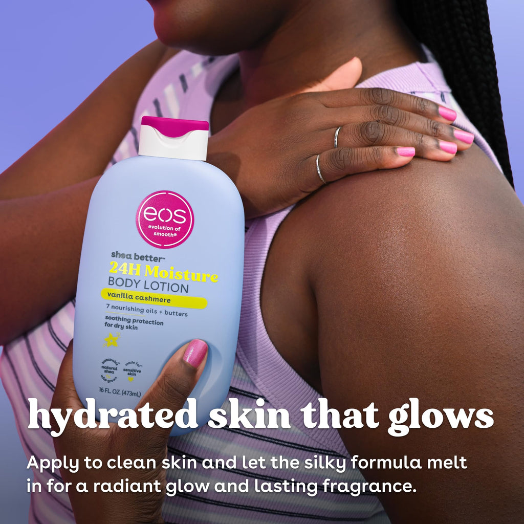 eos Shea Better Body Lotion- Vanilla Cashmere, 24-Hour Moisture, 16 fl oz | Natural Shea Butter & Oil, Whipped Vanilla & Caramel, Lasting Hydration, 100% Vegan & Cruelty-Free, Apply to Dry Skin
