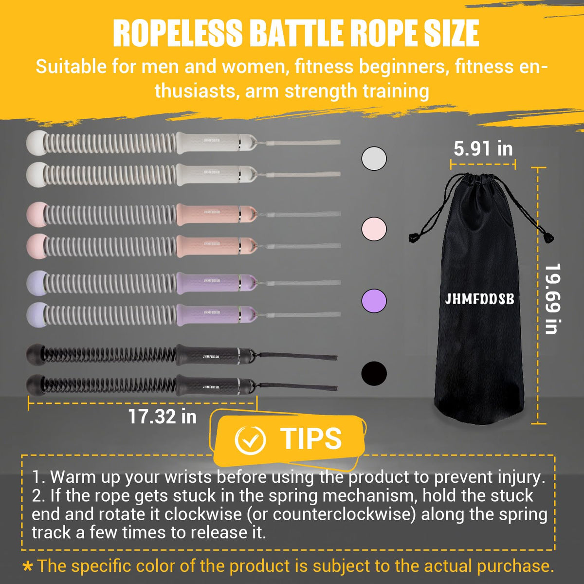 Ropeless Battle Rope for Home Gym, Heavy Duty Portable with Poster | Cordless Battle Ropes with Non-Slip Handle for Wrist Protection, Battle Ropes for HIIT and Low-Impact Aerobic Training