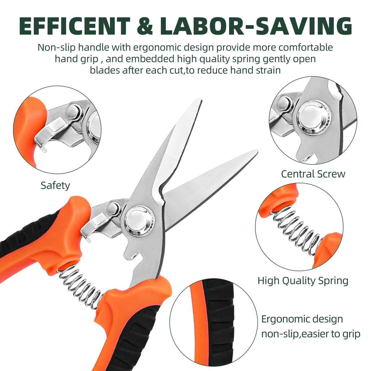 EWPJDK 3 Pack Garden Pruning Shears Scissors Clippers Stainless Steel | Gardening Shears, Gardening Shears, Pruning Snips for Gardening Tools, Securely Lock, Non-Slip, Ergonomically Designed
