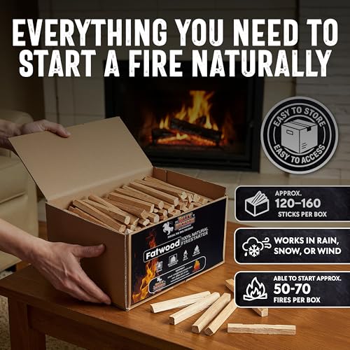 Billy Buckskin 10lb Fatwood Fire Starter Sticks, 100% Natural Firestarter | Lights when wet, For Campfires, Firepit, Fireplaces, BBQ & Wood Stoves, Easy Ignition with Just 2 Sticks, Camping Essentials