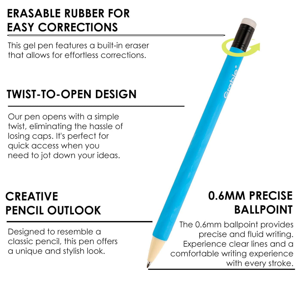 Grabie Erasable Gel Pens, 9 Medium Point 0.7 mm Pens, Classic | Heat-Sensitive Erasable Ink, Clean Erasing, Smooth Writing, Vibrant Assorted Colors, Twist-up Design, Drawing, Journaling