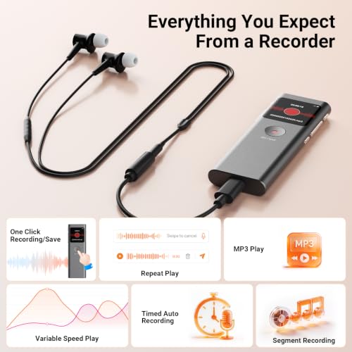 AI Voice Recorder, Transcribe & Summarize with AI Note Taker | Voice Recorder for Meetings & Lectures & Interviews, Voice Activated with Playback, 90+ Languages, Portable Tape Recorder