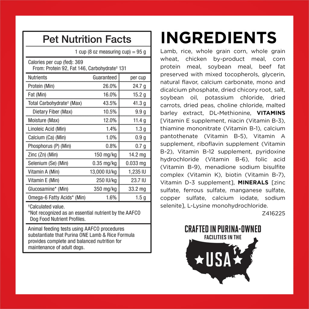Purina ONE Lamb and Rice Formula Dry Dog Food for Digestive Support | Dog food with real lamb as first ingredient, Microbiome Balanced and prebiotic fiber, supports digestive health