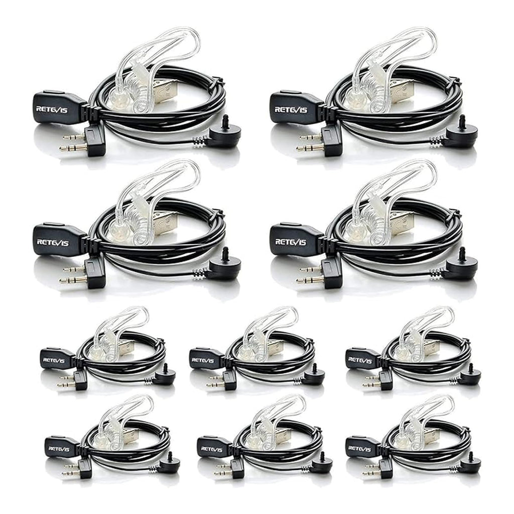 Retevis Walkie Talkie Earpiece with Mic, for RT22/RT21/RT68/H777/RT86 | Acoustic Tube, Compatible with Pxton, Baofeng BF-888S, Kenwood walkie talkies, Security Surveillance Headset(10 Pack)