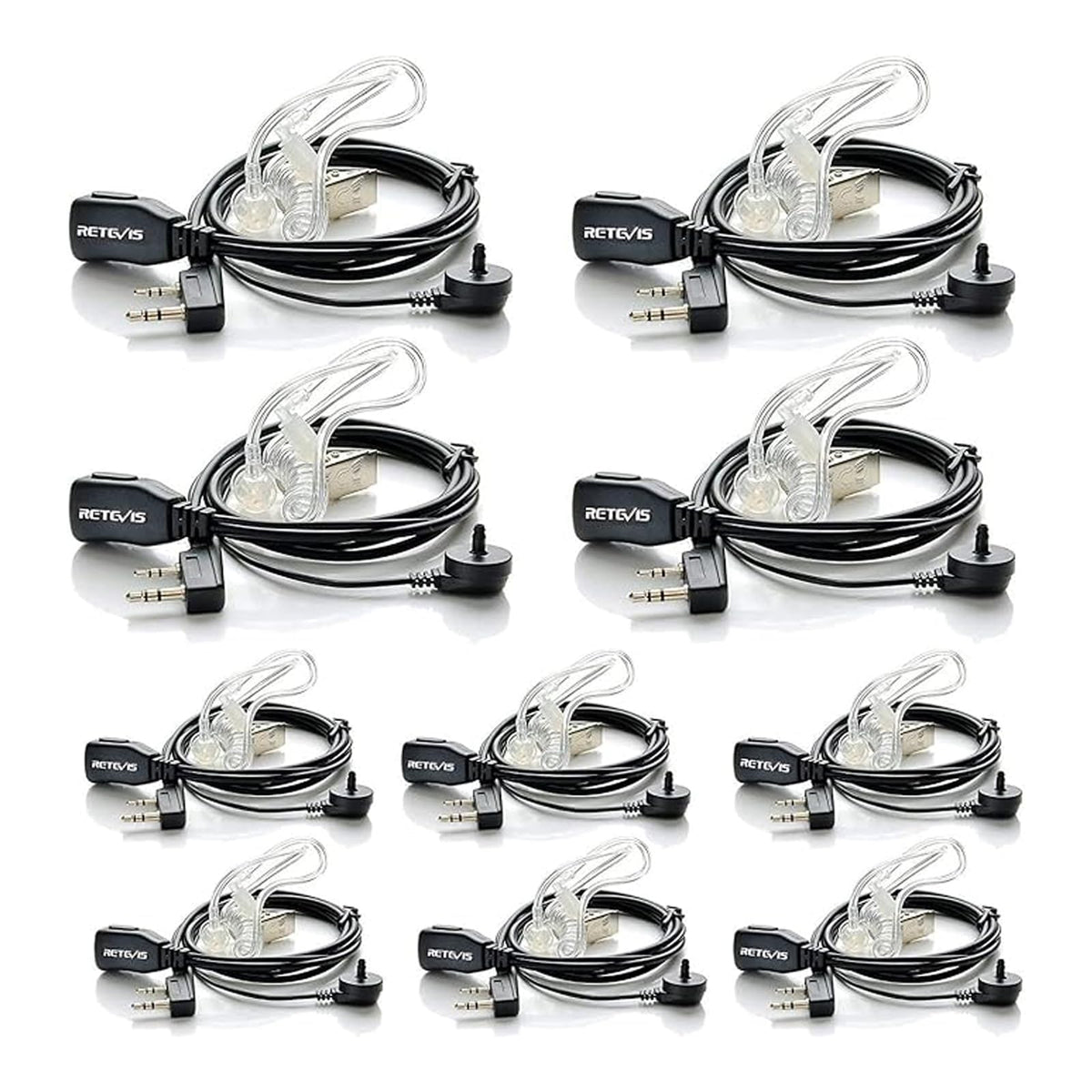 Retevis Walkie Talkie Earpiece with Mic, for RT22/RT21/RT68/H777/RT86 | Acoustic Tube, Compatible with Pxton, Baofeng BF-888S, Kenwood walkie talkies, Security Surveillance Headset(10 Pack)