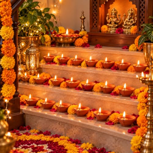TIED RIBBONS 24 pcs Handmade Natural Clay Diya for Indian | Traditional Homemade Diwali Diyas Tealight | Indian Oil Lamp | Diwali Decorations | Indian Gifts, Pooja Decor | Terracotta Diyas