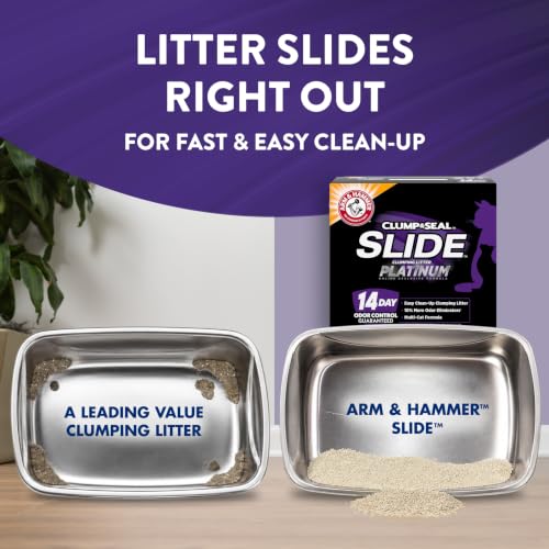 ARM & HAMMER Slide Platinum Easy Clean-Up Clumping Cat Litter, 18 lbs | 24/7 Odor Control, Triple-Action Freshness, Non-Stick, Low Tracking, 99.9% Dust Free, Multi-Cat Formula, Scented