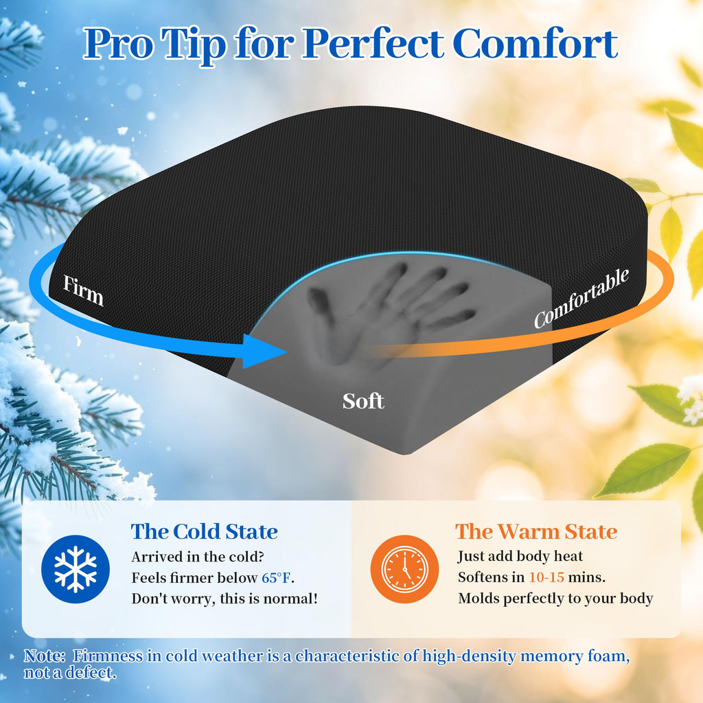 TranquilRelax 3-Inch Memory Foam Seat Cushion for Office Chair, Large | Black Chair Pad with Medium-Firm Support, Washable Mesh Cover & Non-Slip Base for Office Chairs, Car Seats & Short Drivers