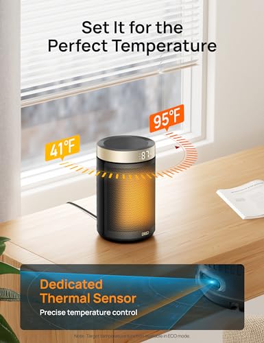DREO Space Heater, Portable Electric Heaters for Indoor Use with Thermostat | 2026 Upgraded, 34dB Quiet, 12H Timer, 5 Mode, Remote, 1500W PTC Ceramic Fast Safety Heat for Office Bedroom Home, Gold