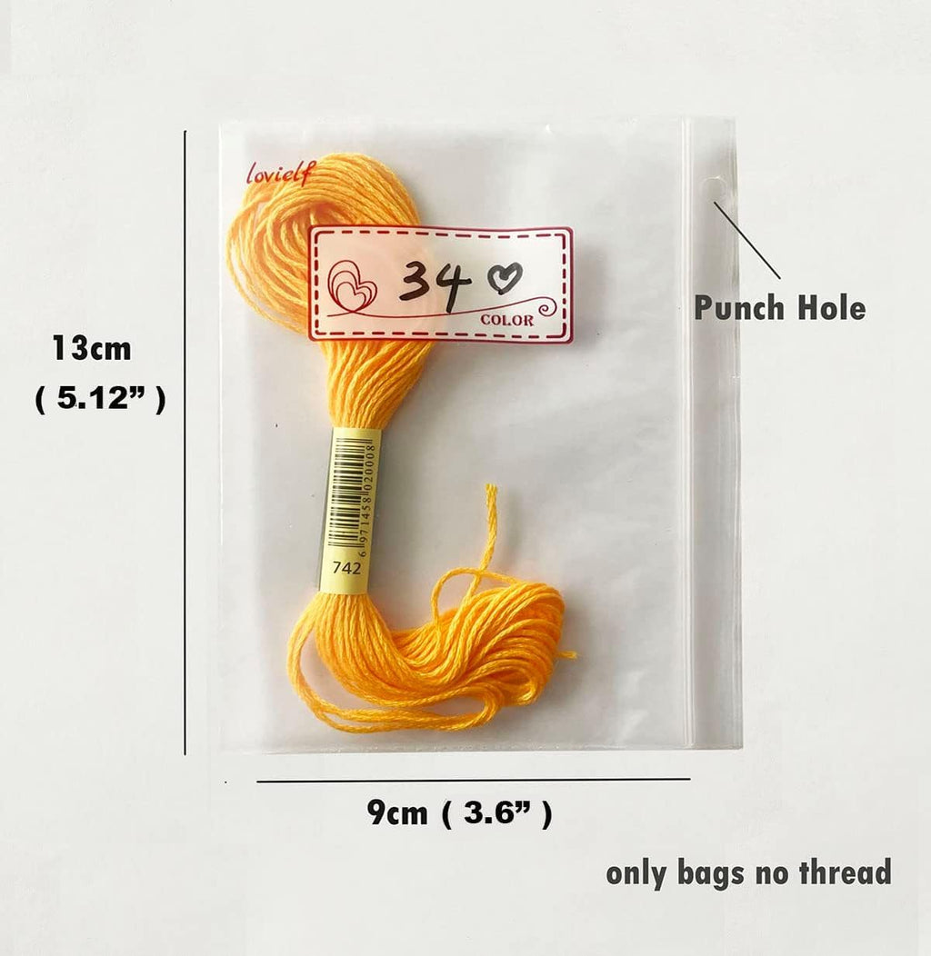 lovielf Embroidery Threads Cross Stitch Floss Bag Organizer 5.12 x 3.6 inch - 50 Pack with 1 Ring
