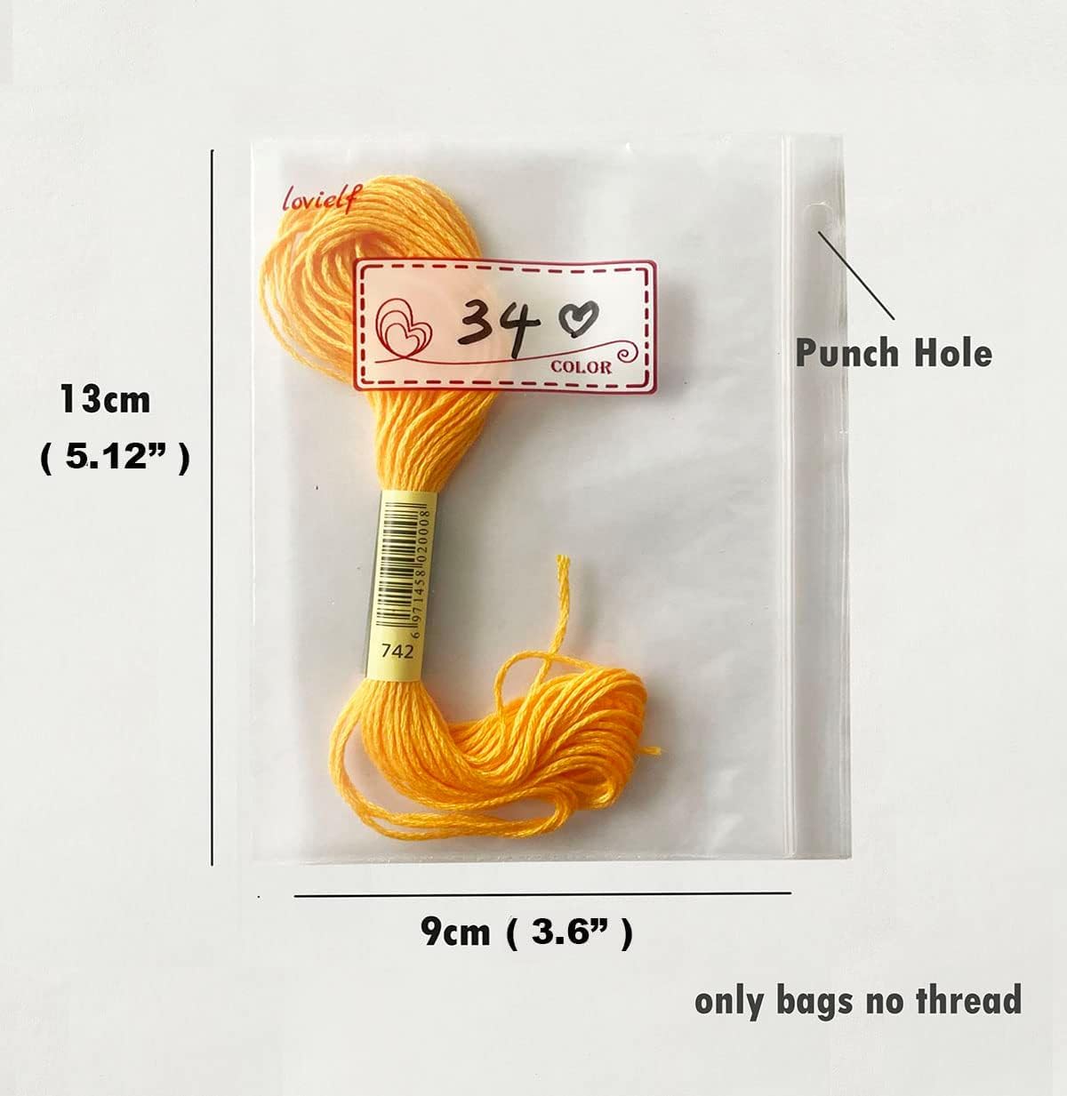 lovielf Embroidery Threads Cross Stitch Floss Bag Organizer 5.12 x 3.6 inch - 50 Pack with 1 Ring