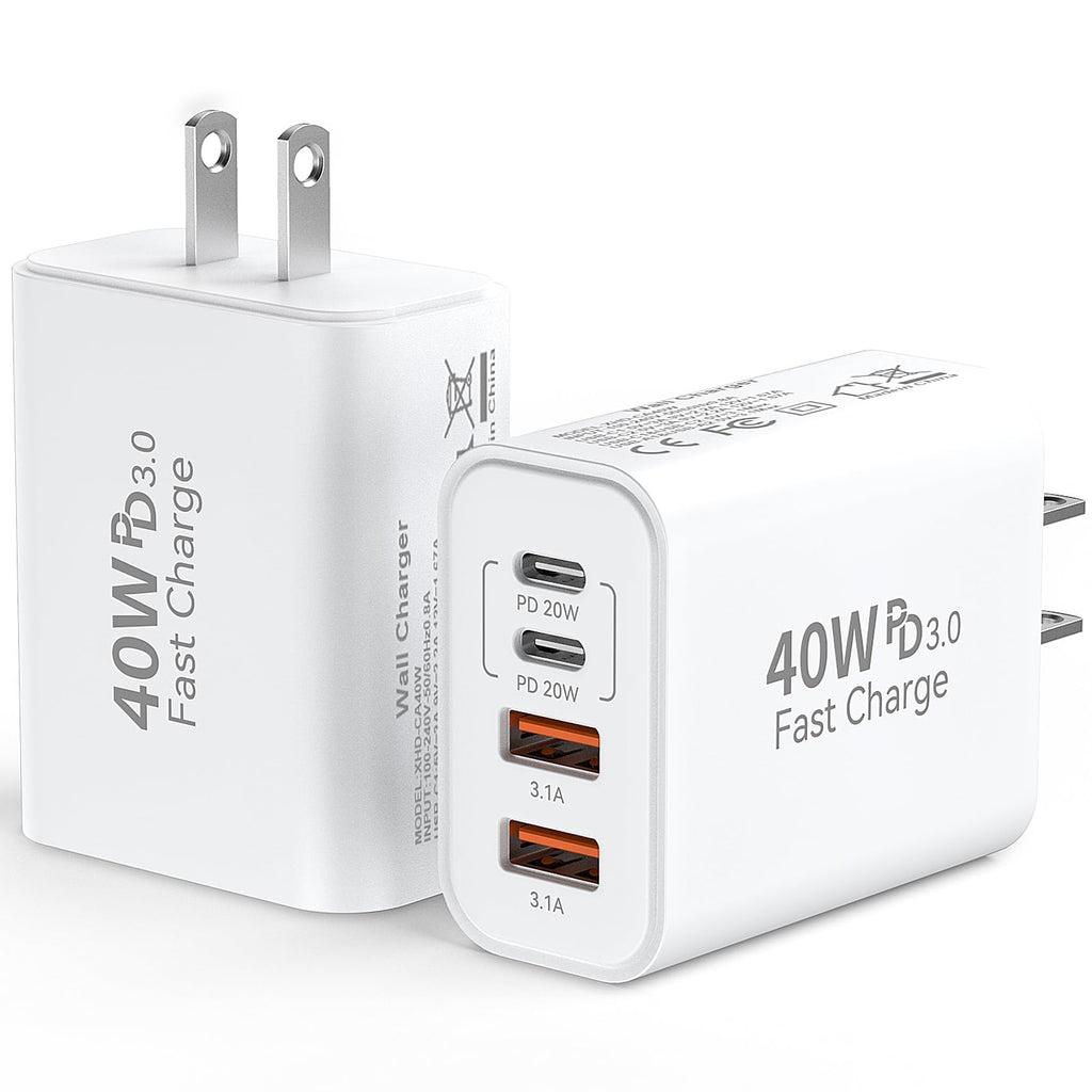 USB C Charger Block 40W USB Type C iPhone 18 Pro Charger Fast Charging Plug | 4-Port iPhone 18 Pro Max Charger Cube Plug, USB Wall Fast Charging Brick Power Adapter for iPhone 18/Duo/17/16/15/14 Pro Max