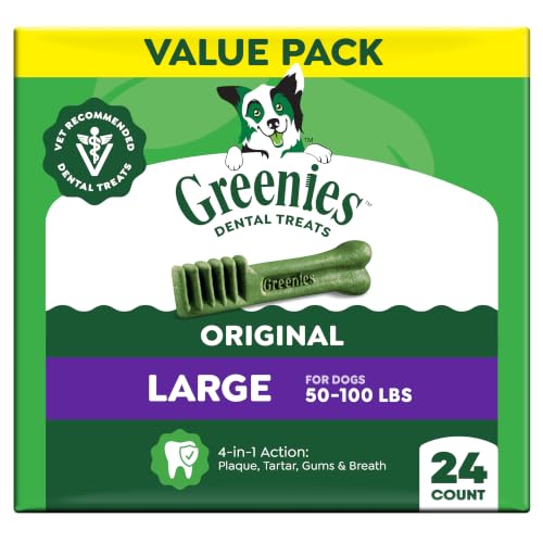 Greenies Large Natural Dental Dog Treats, Original Flavor, 24 Count | Veterinarian-recommended, supports oral health & freshens breath, clean to gumline, for dogs 50-100 lbs, chicken flavor