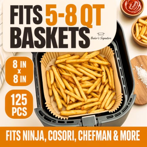 Air Fryer Liners Disposable, Unbleached Parchment Paper Baking Liners | Non-Stick, Oil-Proof, Fits 5-8 Qt Baskets, Heat Safe to 450F, BPA-Free & PFAS-Free for Ninja, Cosori, Instant Pot