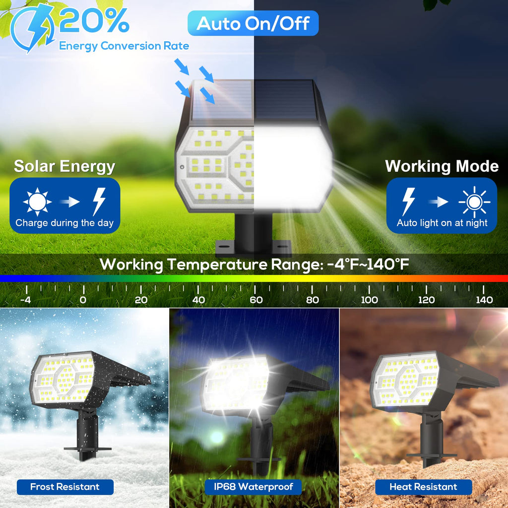 NYMPHY Solar Lights Outdoor Waterproof - 4 Pack (Cool White) | 56 LED 3 Lighting Modes IP68 Waterproof Solar Powered Garden Yard Spot Solar Lights for Outside Landscape