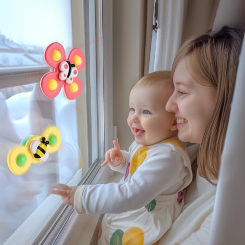 ALASOU Suction Cup Spinner Airplane Travel Toys for 1 Year Old Boy Girl | Spinning Top 12 18 Months,1 2 Year Old Boy Birthday Gift,Baby Bath Toy for Kids Ages 1-3,Sensory Toy for Infant Toddlers