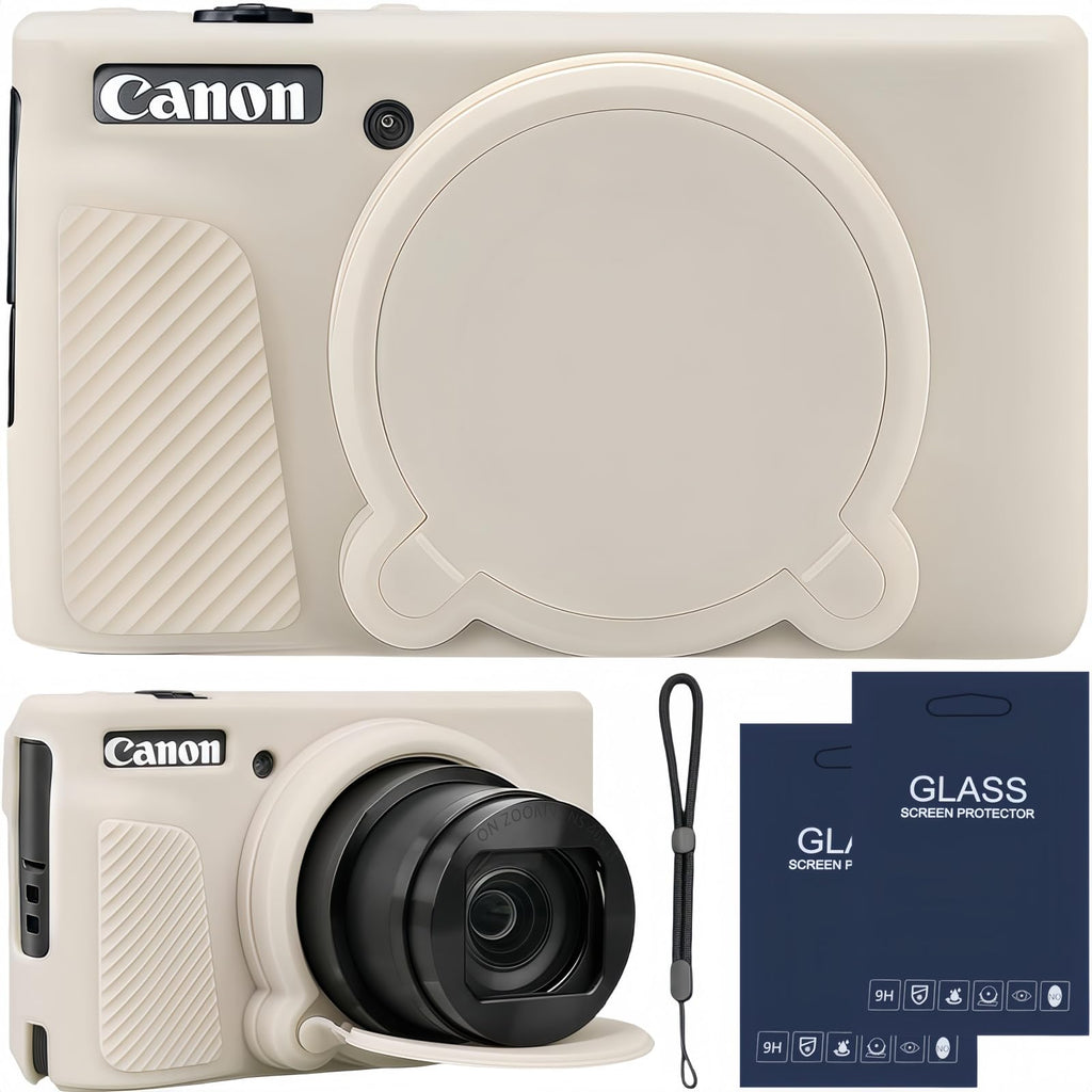 Camera Case for Canon PowerShot SX740/ SX730 Digital Camera, SX740 HS Case | Soft Silicone Protective Case Removable Lens Cover, Comes with 2 Screen Protectors and 1 Wrist Strap. (Mist White)