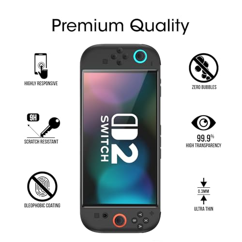 amFilm Auto-Alignment OneTouch for Nintendo Switch 2 Screen Protector 2025 | Tempered Glass Accessories, 30s Install, Bubble Free, Scratch & Drop Resistant, Touch Sensitive, 7.9'' Transparent [2 Pack]