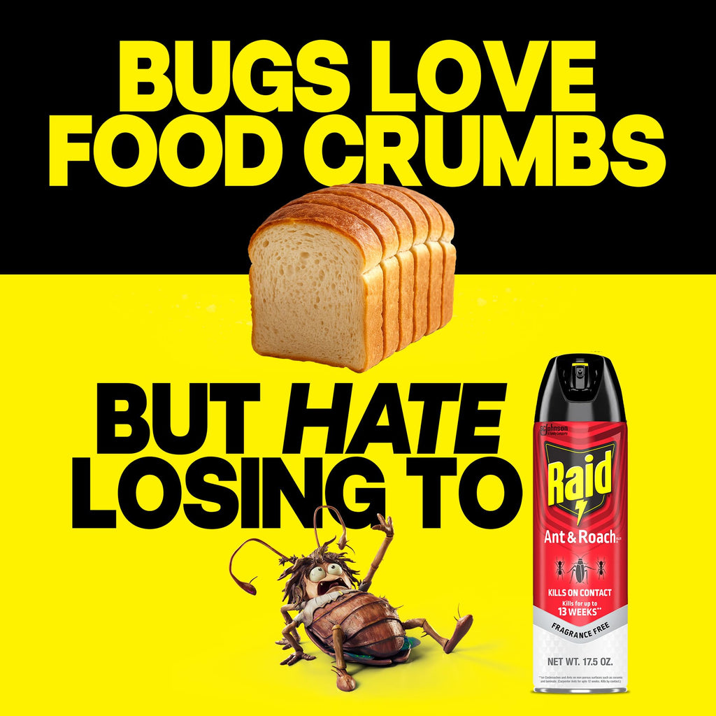 Raid Ant & Roach Killer Bug Spray, Fragrance Free, 17.5 oz, 2 Count | Kills Ants & Roaches on Contact, Keeps Killing For Up to 13 Weeks, For Home Use, No Lingering Chemical Odor