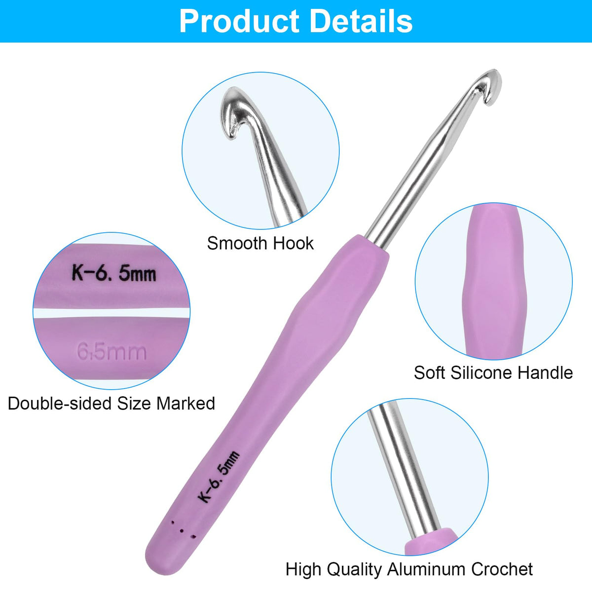MECHEER Crochet Hooks 12 Sizes Set, 51 Pack Yarn Crochet Kit for Beginners | Knitting Needles with Ergonomic Handles for Arthritic Hands, Crochet Needle Kit with Blue Case for Crocheters