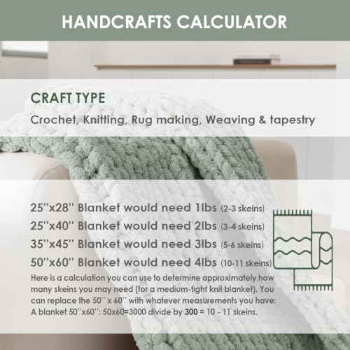 Mellobello Jumbo Chunky Yarn for Hand Knitting - Super Thick Chenille Chunky Yarn for Crocheting - Extra Soft Bulky Fluffy Blanket Big Yarn 8 Jumbo Pack (26yds,8 oz Each Skein) Sage Green