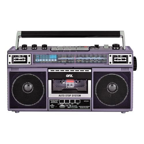 QFX Retro Bluetooth Boombox Cassette Tape Player Recorder, J-220BT, Purple | Portable, Dual 3" Speakers, AM/FM/SW1/SW2 Radio, Built-in Microphone, Recorder, 3-Band Equalizer - Limited Edition
