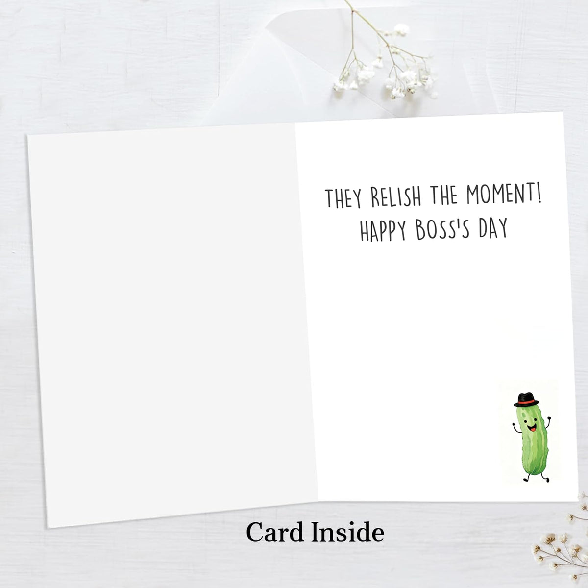 Funny Pickle Pun Boss's Day Card for Boss,Boss's Day Card Gift for Him Her. | Cute Pickle Boss Day Card, Humorous Workplace Joke Card for Boss with Golden Envelope