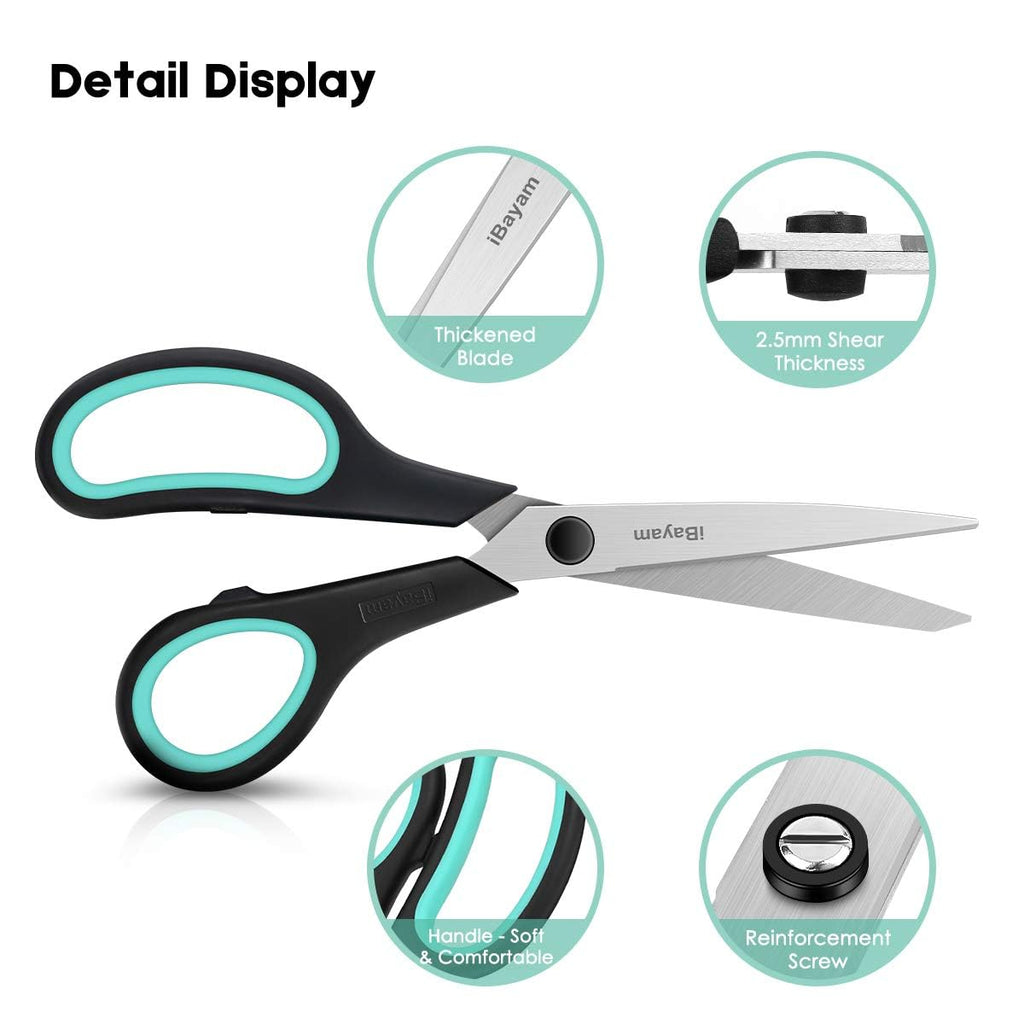 iBayam 8.5" Heavy Duty Scissors All Purpose for Office School Crafts Sewing | 3-Pack, Ultra-Sharp 2.5mm Stainless Blades, Comfort Grip Handles, Left & Right Handed – Teacher Desk & Classroom Must-Have
