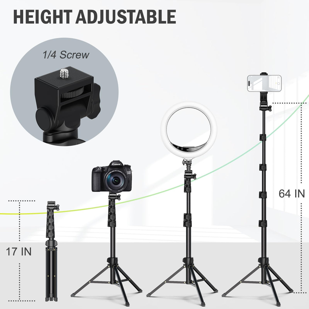 Liphisy 64” Tripod for Cell Phone & Camera with Remote and Phone Holder | Sturdy & Stable Height Adjustable Multi-Angle Shot Selfie Stick Tripod for Video Recording